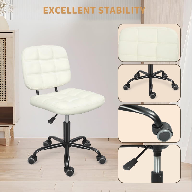 ERGOSEAT كرسي مكتب منزلي بدون ذراعين من ERGOSEAT مع عجلات، كرسي تصميم عصري مريح مع عجلات دوارة بزاوية 360 درجة، كراسي مهام كمبيوتر قابلة للتعديل في الارتفاع لمساحات صغيرة، أبيض - Image 4
