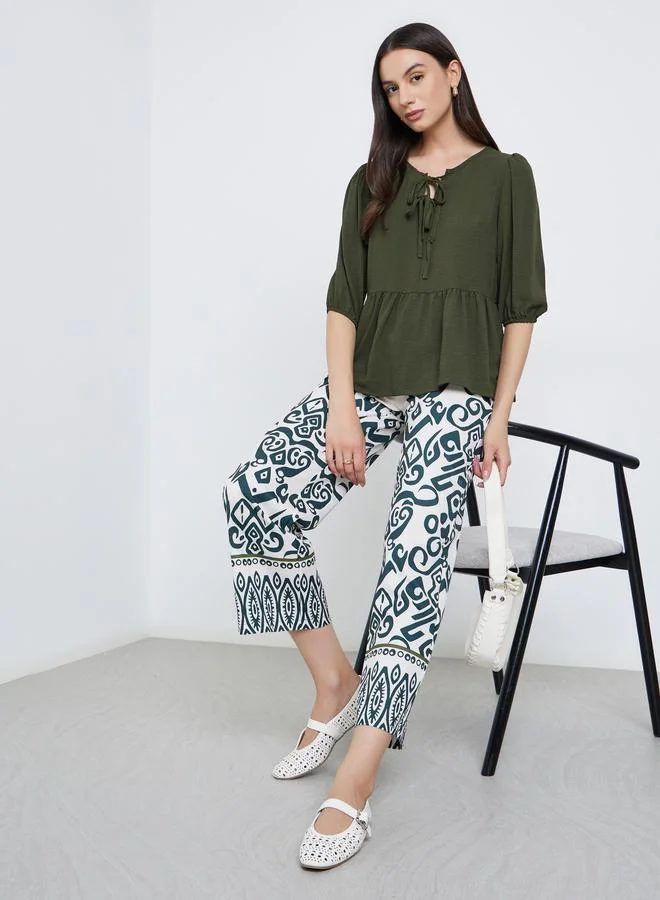 Take Two Take Two Women Tie-Up Neck Top and Printed Pants Co-Ords