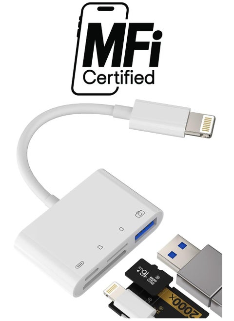 Camera Memory SD Card Reader Compatible for iPhone,Compatible with Lightning Male to USB Female OTG Adapter Micro TF Power Charging Splitter Charger Connector for Apple for ipad 12 11 xs xr x Camera