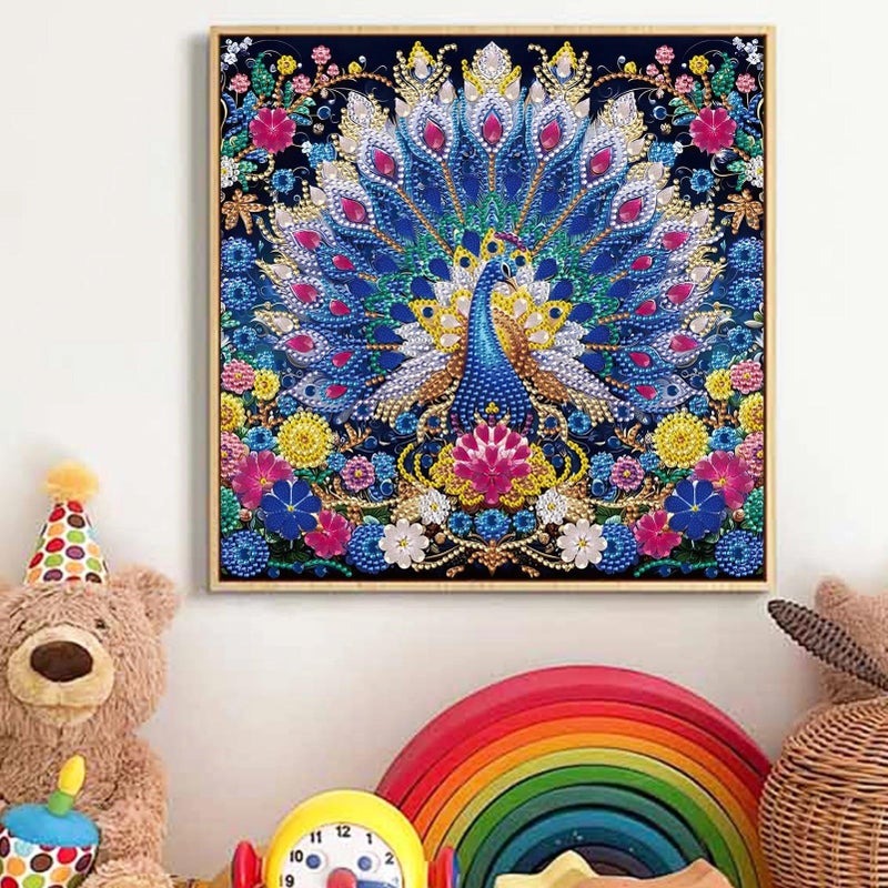 JATOK 5D Special Shape Diamond Painting Art, Diamond Painting Kits for Adults Beginners, Crystal Rhinestones for Home Wall Decoration Gift, Peacock 12x12 in - Image 2