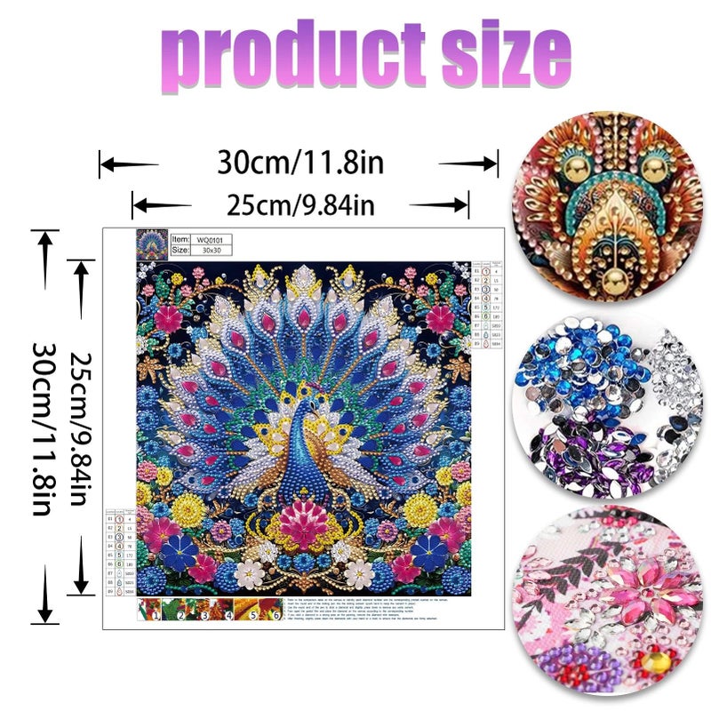 JATOK 5D Special Shape Diamond Painting Art, Diamond Painting Kits for Adults Beginners, Crystal Rhinestones for Home Wall Decoration Gift, Peacock 12x12 in - Image 3