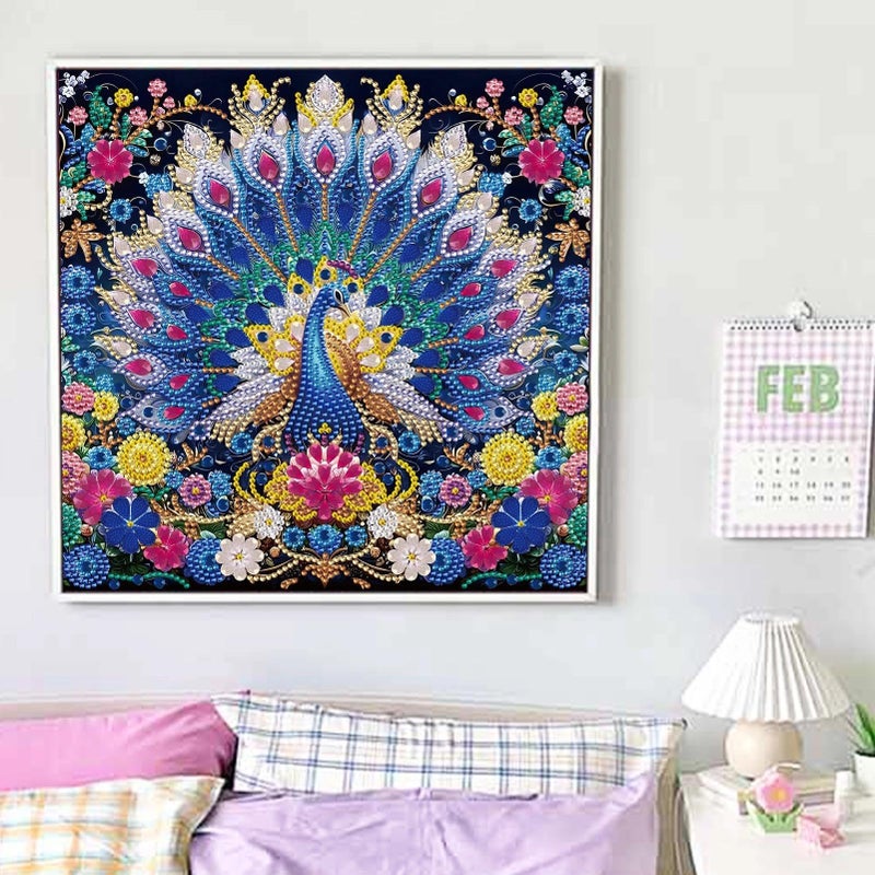 JATOK 5D Special Shape Diamond Painting Art, Diamond Painting Kits for Adults Beginners, Crystal Rhinestones for Home Wall Decoration Gift, Peacock 12x12 in - Image 4