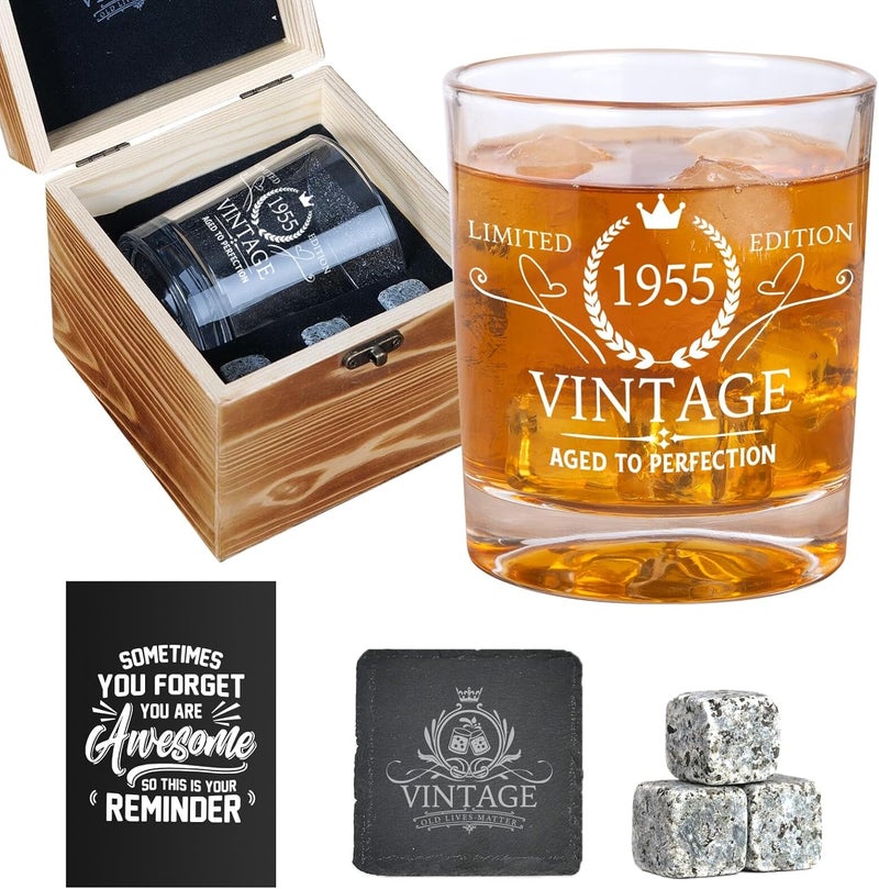 Ithmahco 2025 70th Birthday Gifts: Cool Mens 70th Gift Ideas, 1955 Whiskey Glasses, 70 Year Old Gift For Husband & Grandpa - Image 1