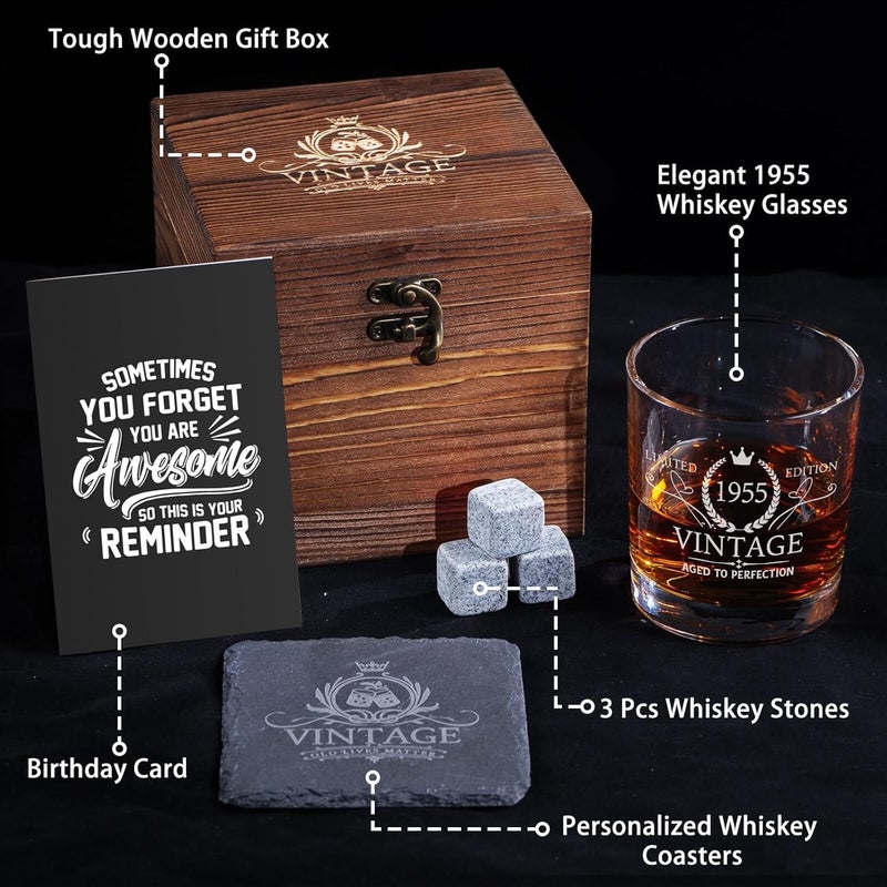 Ithmahco 2025 70th Birthday Gifts: Cool Mens 70th Gift Ideas, 1955 Whiskey Glasses, 70 Year Old Gift For Husband & Grandpa - Image 2
