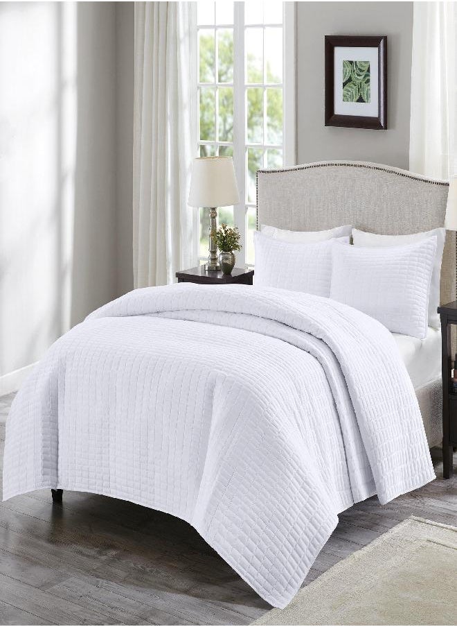 Comfort Spaces Comfort Spaces Kienna Quilt Set-Luxury Double Sided Stitching Design All Season, Lightweight, Coverlet Bedspread Bedding, Matching Shams, Twin/Twin XL(66"x90"), White,CS14-0263 