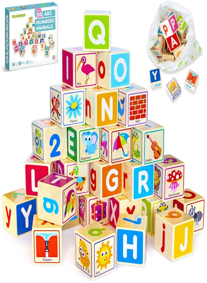 QUOKKA Wooden Blocks for Toddlers 1-3 - 26 ABC Learning Baby Blocks for Kids 3-5 Year Olds Stacking Alphabet Wood Toys for 2-4 yo - Educational with Letters Numbers - Image 1