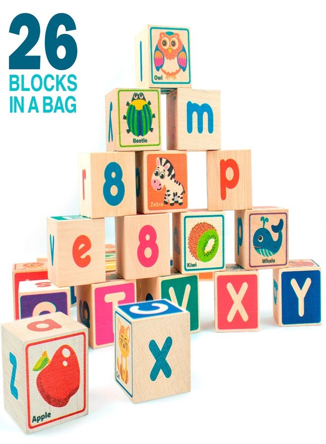 QUOKKA Wooden Blocks for Toddlers 1-3 - 26 ABC Learning Baby Blocks for Kids 3-5 Year Olds Stacking Alphabet Wood Toys for 2-4 yo - Educational with Letters Numbers - Image 4