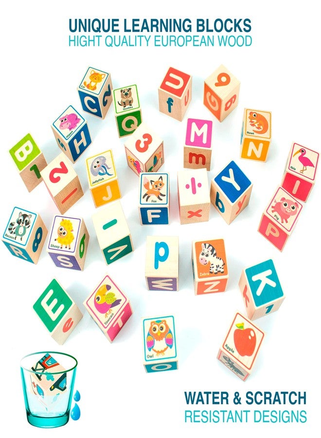 QUOKKA Wooden Blocks for Toddlers 1-3 - 26 ABC Learning Baby Blocks for Kids 3-5 Year Olds Stacking Alphabet Wood Toys for 2-4 yo - Educational with Letters Numbers - Image 2