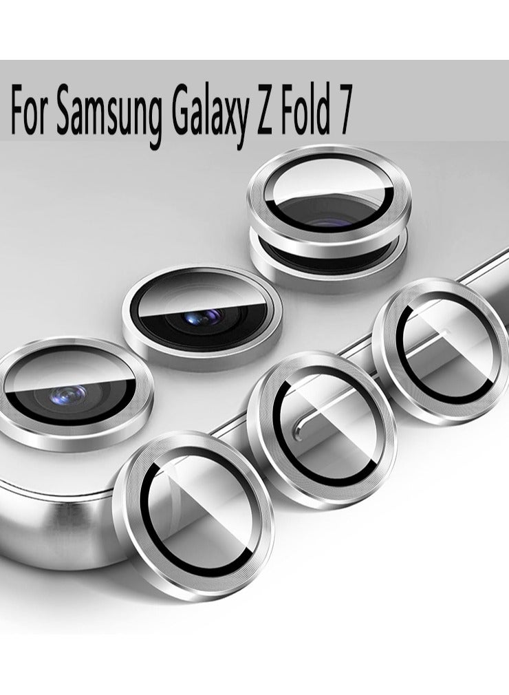 Compatible with Samsung Galaxy Z Fold 7 camera lens protector, Metallic texture style tempered glass camera lens cover Galaxy Z Fold 7 [Metal CD cable]- Silver  - Image 1