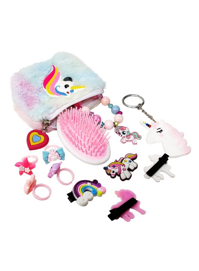 Parteet Combo Unicorn Fer Pouch For Girls With 4 Hair Clips, 4 Rings, 1 Bracelet, 1 Keychain And 1 Comb, Return Gift For Kids, Gift Pack (Pack Of 6 Items) - Image 4