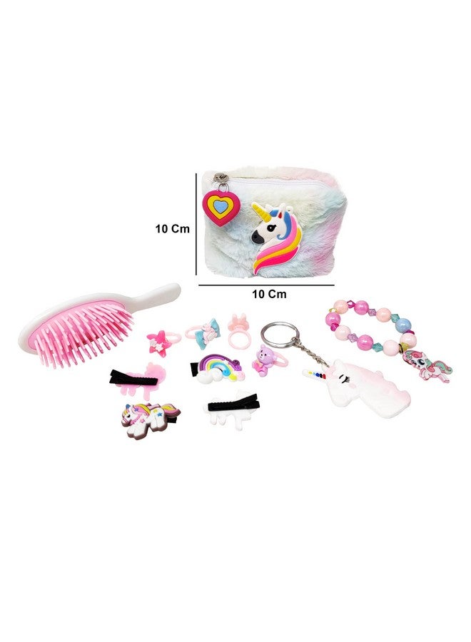 Parteet Combo Unicorn Fer Pouch For Girls With 4 Hair Clips, 4 Rings, 1 Bracelet, 1 Keychain And 1 Comb, Return Gift For Kids, Gift Pack (Pack Of 6 Items) - Image 3