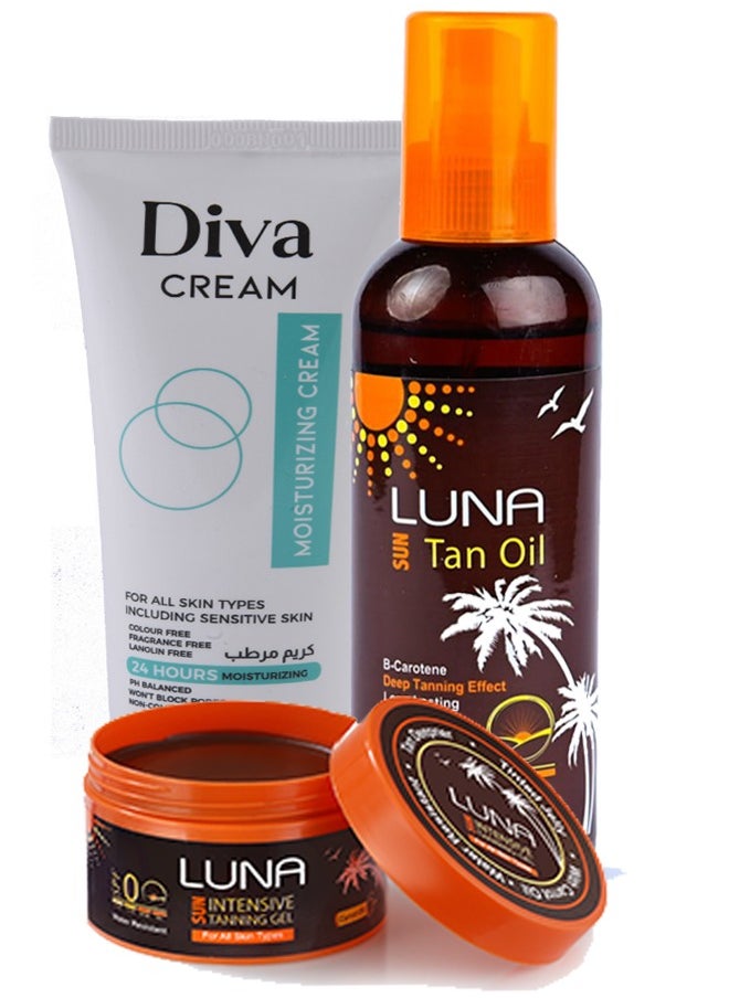 Luna - group tanning (tanning gel 130 gm-tanning oil200 ml -  Moisturizing Cream For all Skin Types 100 GM ) - Image 1