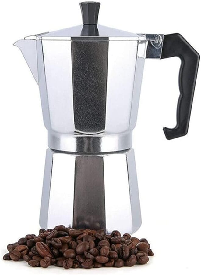 Dubai Gallery 6 Cups 300Ml Turkish Coffee Maker Italian Espresso Moka Coffee Pot Octagonal 300 Ml 1000 W Sq-0082401 Silver/Black