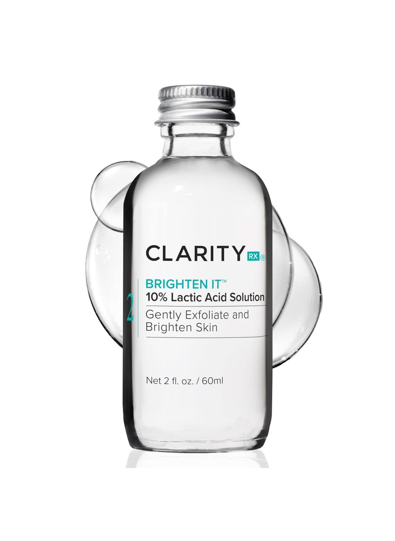 ClarityRx - ClarityRx Brighten It 10% Lactic Acid Solution, Natural Plant-Based Exfoliating Face Treatment for Dark Spots, Discoloration & Uneven Skin (2 fl oz) - Image 1