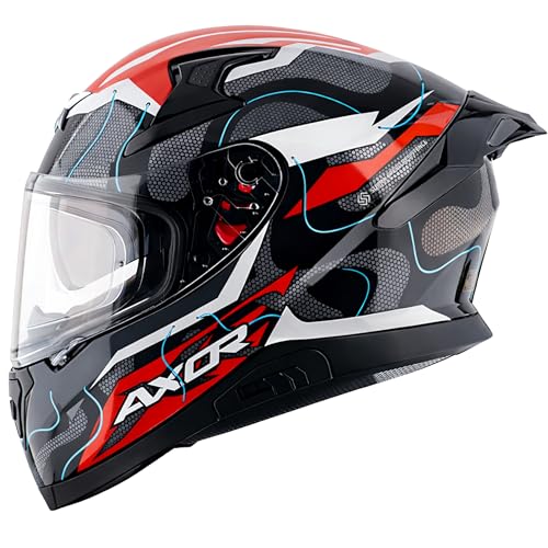 AXOR خوذة دراجة نارية كاملة الوجه Axor Apex Dynamo معتمدة من ISI وECE وDOT للرجال والنساء -أسود أحمر-M - Image 1