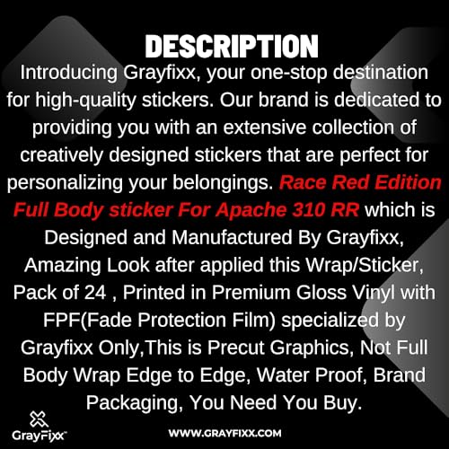 Grayfixx Race Edition Full Body Sticker for Apache 310 RR | Made in Premium Gloss Vinyl with FPF(Fade Protection Film), Water Proof, Precut Sticker, Pack of 1 Both Side with 2 Years Guarantee - Image 4