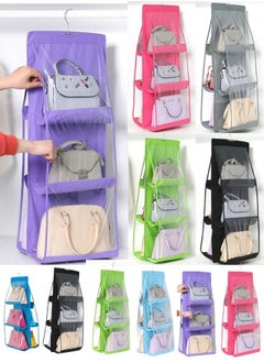 Generic 1 piece of handbag and shoe storage organizer, 6 double-sided pockets, each side, 3 sides, random color  - Image 1