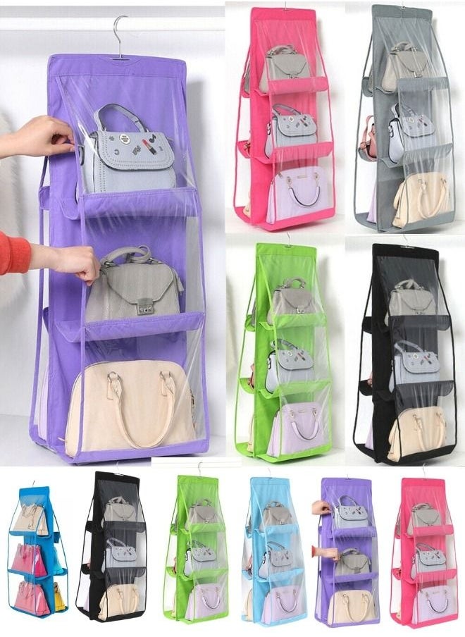 Generic 1 piece of handbag and shoe storage organizer, 6 double-sided pockets, each side, 3 sides, random color  - Image 1