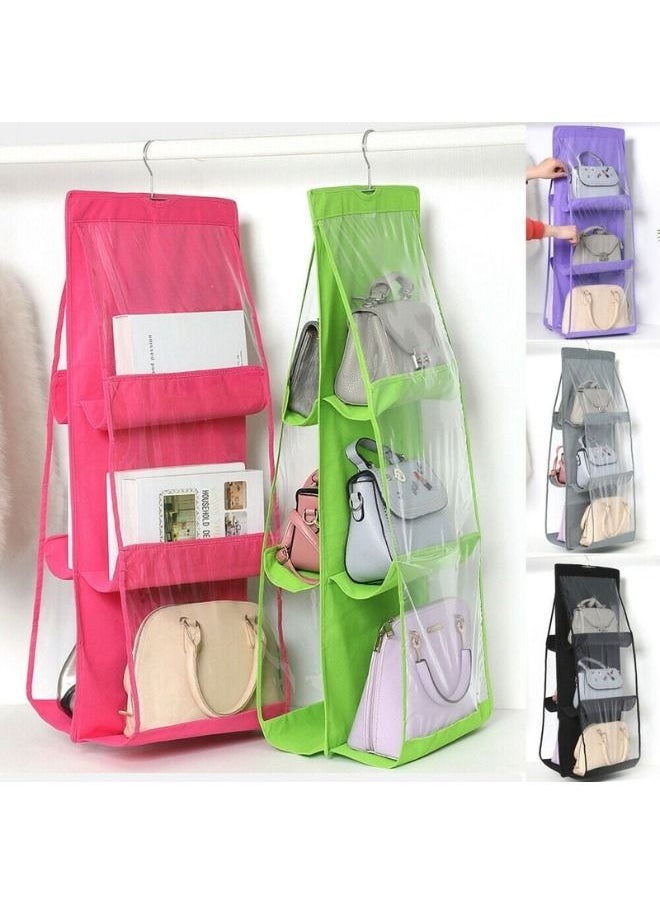 Generic 1 piece of handbag and shoe storage organizer, 6 double-sided pockets, each side, 3 sides, random color  - Image 2