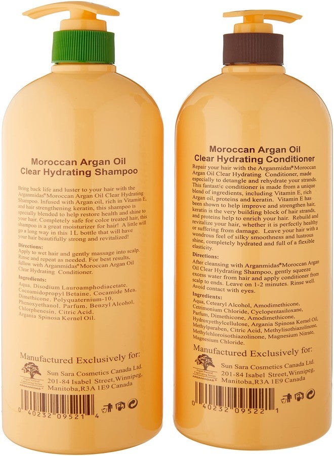 ARGANMIDAS Moroccan Oil Clear Hydrating Shampoo and Conditioner 2 Pack Bonus Size 33 oz. each Safe for Color Treated Hair UV Protection Salon Quality with Keratin enzymes - Image 2