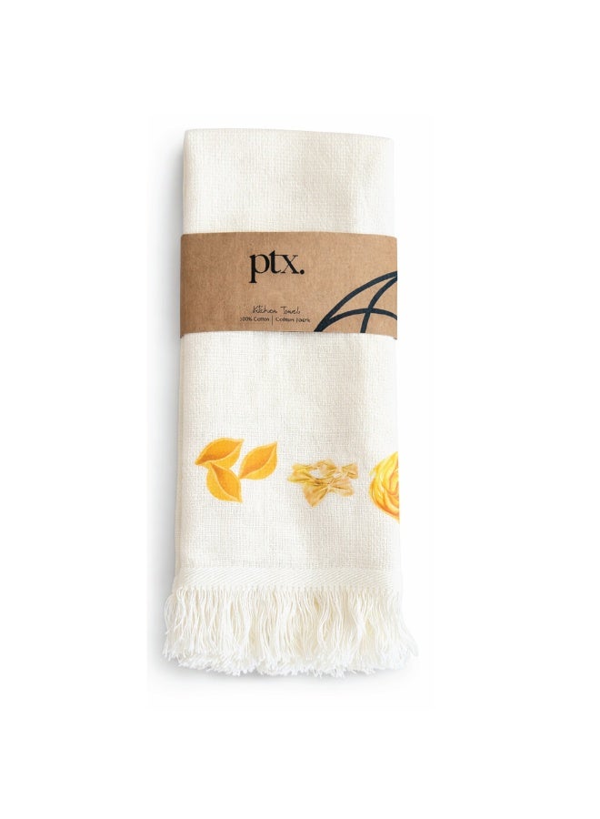 Printex Eg Printex.EG 100% Cotton Kitchen Towels, Set of 2, 400 GSM Ultra-Absorbent Dish Towels, Quick-Dry, Decorative Fringe, 50×30 cm,off White (cheese&pasta)) - Image 2