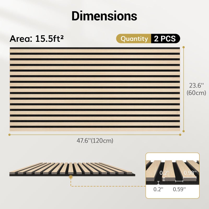 TONOR Wood Wall Panels for Interior Wall Decor, 2 Pack 47.2"x23.6"(15.5ftÂ²) Wood Slat Acoustic Panels, Soundproof Wall Panels for Noise Cancelling and Decoration, Living Room, Bedroom, Office, Oak - Image 3