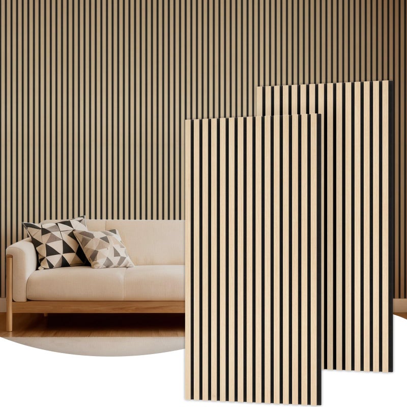 TONOR Wood Wall Panels for Interior Wall Decor, 2 Pack 47.2"x23.6"(15.5ftÂ²) Wood Slat Acoustic Panels, Soundproof Wall Panels for Noise Cancelling and Decoration, Living Room, Bedroom, Office, Oak - Image 1