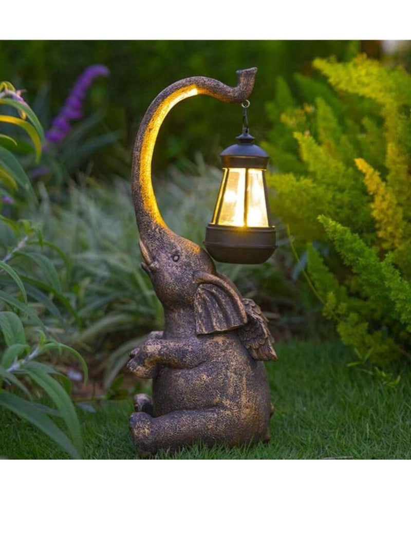 Generic Animal Ornaments Elephant Solar Lights Crafts Resin Solar Elephant Figurine Yard Decortion Sculptures Art Solar Powered Lantern  - Image 1