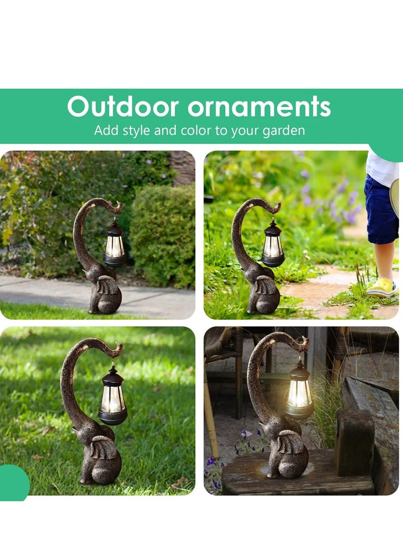 Generic Animal Ornaments Elephant Solar Lights Crafts Resin Solar Elephant Figurine Yard Decortion Sculptures Art Solar Powered Lantern  - Image 3