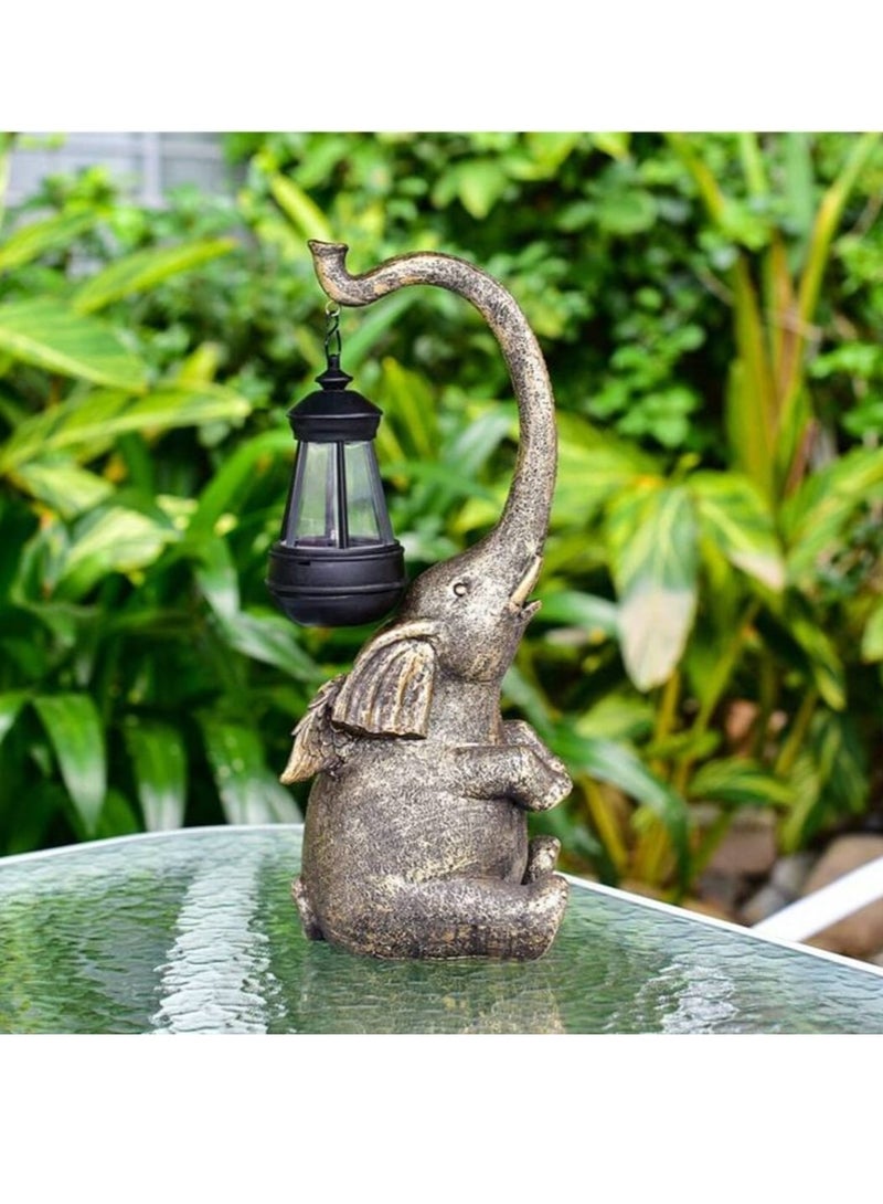 Generic Animal Ornaments Elephant Solar Lights Crafts Resin Solar Elephant Figurine Yard Decortion Sculptures Art Solar Powered Lantern  - Image 4