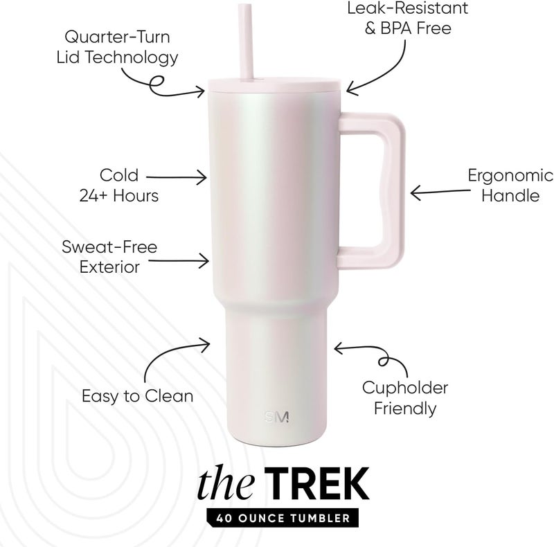 Simple Modern 40 oz Trek Tumbler with Handle and Straw Lid | Cup Holder Friendly Insulated Stainless Steel Travel Mug | Coconut Pearl - Image 1