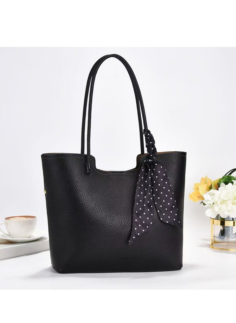 Women's Tote Bag, PU Leather Handbag Lady Shoulder Bag, Women's Fashion Soft Bags Large Capacity Lightweight Handbags Shoulder Bag, Suitable for Women Girls (6319-Black)  - Image 2