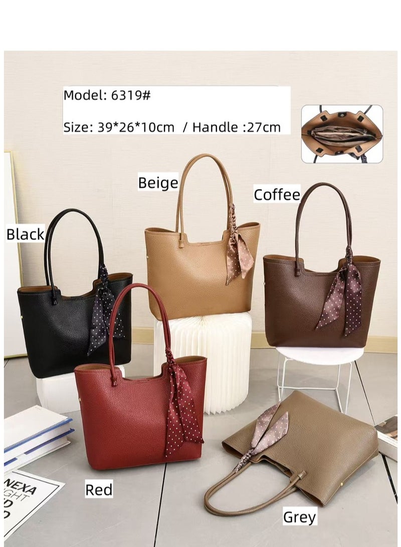 Women's Tote Bag, PU Leather Handbag Lady Shoulder Bag, Women's Fashion Soft Bags Large Capacity Lightweight Handbags Shoulder Bag, Suitable for Women Girls (6319-Black)  - Image 3