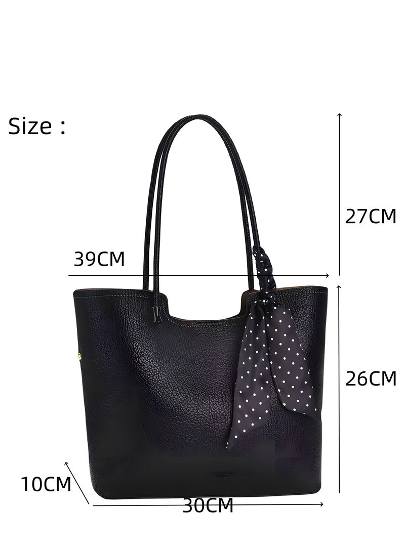 Women's Tote Bag, PU Leather Handbag Lady Shoulder Bag, Women's Fashion Soft Bags Large Capacity Lightweight Handbags Shoulder Bag, Suitable for Women Girls (6319-Black)  - Image 4