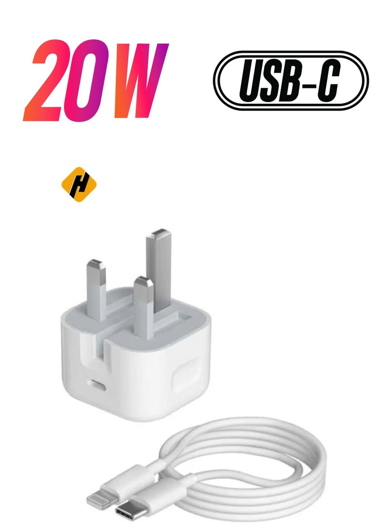 HuHa - IPhone 20W USB-C Power Adapter With Cable for iPhone 14 POR 13 13 PRO 13 PRO MAX 12 / iPhone 12 Pro max /12mini (iPhone 20W USB-C Power Adapter) - Image 1