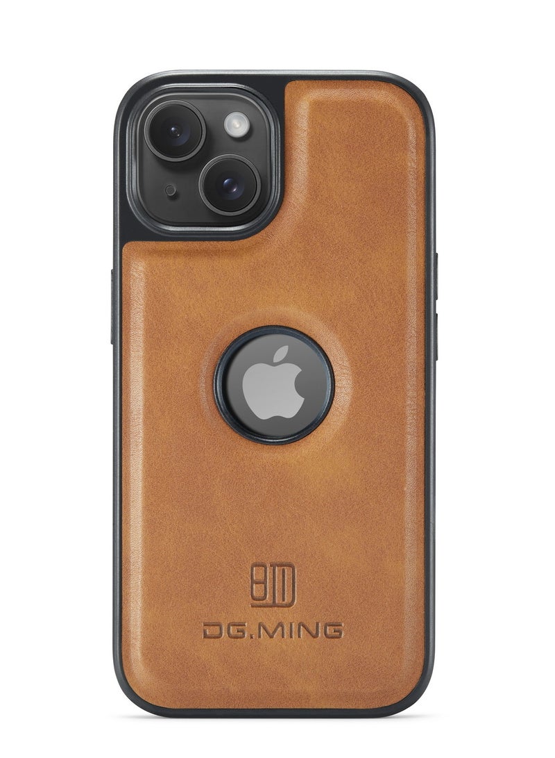 DGMING Case Cover Premium Leather Back with Logo CutOut Shockproof Compatible with Iphone 15 (Brown)  - Image 2