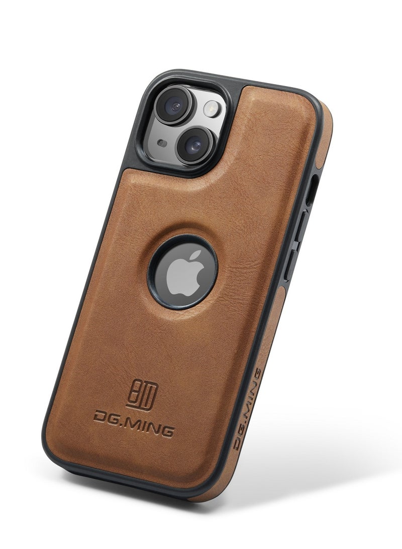 DGMING Case Cover Premium Leather Back with Logo CutOut Shockproof Compatible with Iphone 15 (Brown)  - Image 1