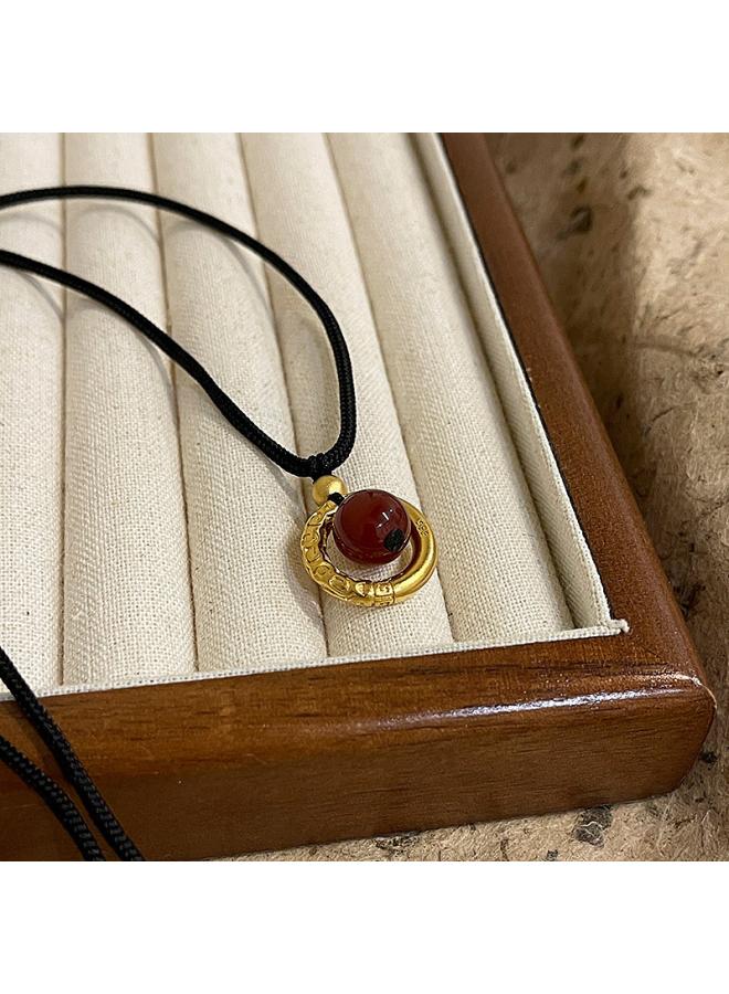 New Chinese Style Real Gold Electroplated Lotus Fan Necklace Fashionable Elegant Clavicle Chain Retro Light Luxury High-end Necklace For Women 