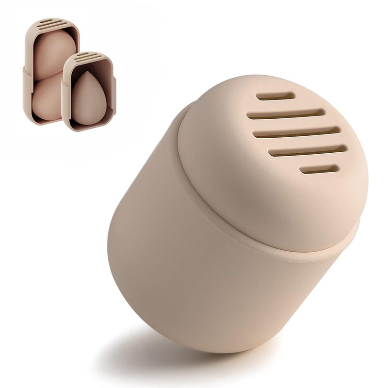 BEZOX BEZOX Makeup Sponge Holder, Silicone Beauty Sponge Case with Double-Sided Vent Design for Quick Drying, Compact Travel Essentials Make Up Puff Blender Container - Khaki 