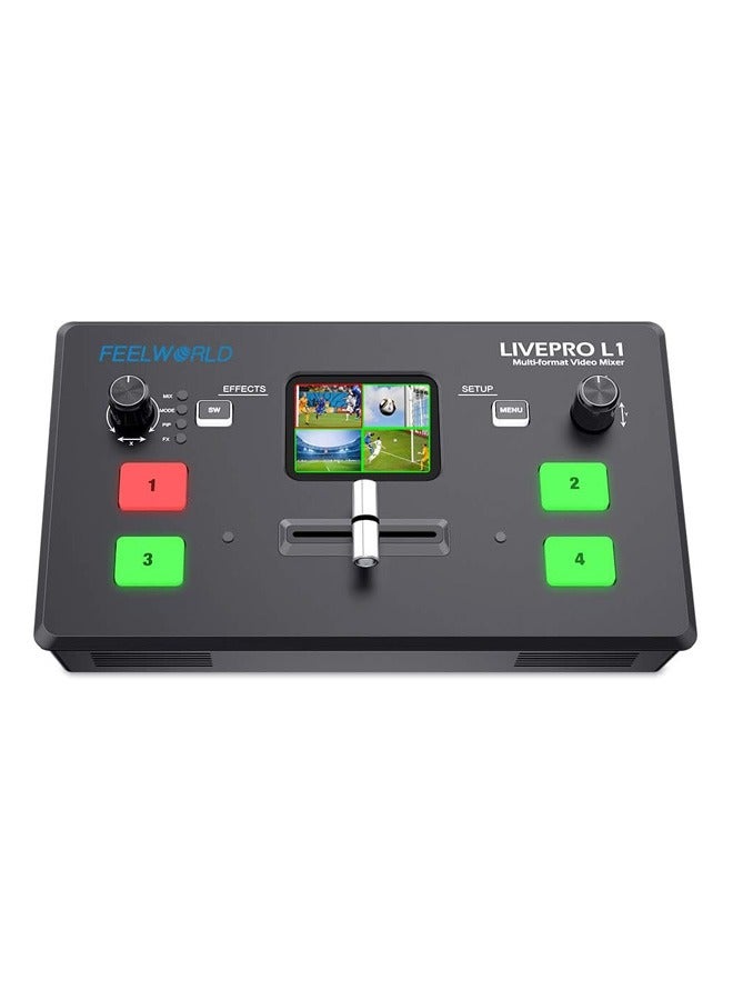 Feelworld FEELWORLD LIVEPRO L1 V1 Multi Camera Video Mixer Switcher 2 Inch LCD Display 4 x HDMI Inputs USB 3.0 Output Format Real Time Production Live Streaming Lightweight  - Image 1