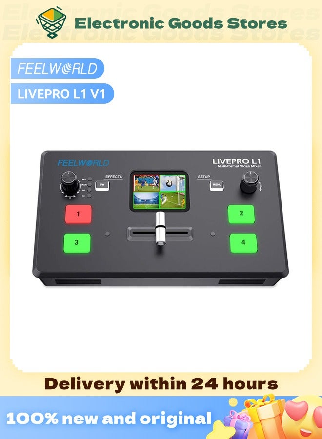 Feelworld FEELWORLD LIVEPRO L1 V1 Multi Camera Video Mixer Switcher 2 Inch LCD Display 4 x HDMI Inputs USB 3.0 Output Format Real Time Production Live Streaming Lightweight  - Image 2