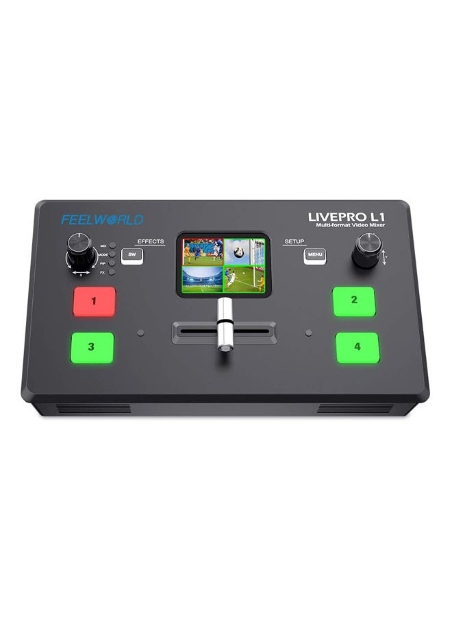 فيل وورلد - FEELWORLD LIVEPRO LIVEPRO L1 V1 V1 جهاز تبديل الفيديو متعدد الكاميرات بشاشة LCD مقاس 2 بوصة 4 × مدخلات HDMI 4 × مدخلات HDMI USB 3.0 تنسيق الإخراج بث مباشر في الوقت الحقيقي للإنتاج في بث مباشر خفيف الوزن - Image 1