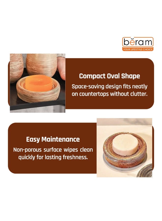 بيرام مجموعة برام المكونة من 5 قطع من ملحقات الحمام الخزفية البنية ذات الملمس تشمل موزع الصابون وحامل فرشاة الأسنان وكؤوس وصحن صابون بتصميم بيضاوي مصنوعة يدوياً للاستخدام المنزلي على سطح المغسلة (حامل الصابون) - Image 4