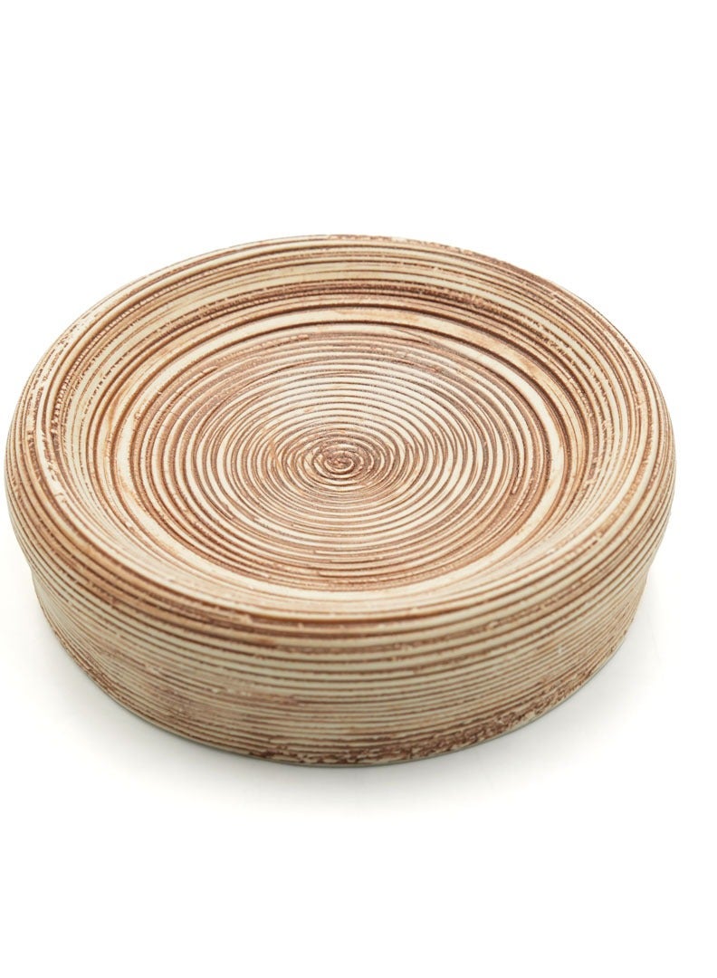 بيرام مجموعة برام المكونة من 5 قطع من ملحقات الحمام الخزفية البنية ذات الملمس تشمل موزع الصابون وحامل فرشاة الأسنان وكؤوس وصحن صابون بتصميم بيضاوي مصنوعة يدوياً للاستخدام المنزلي على سطح المغسلة (حامل الصابون) - Image 1