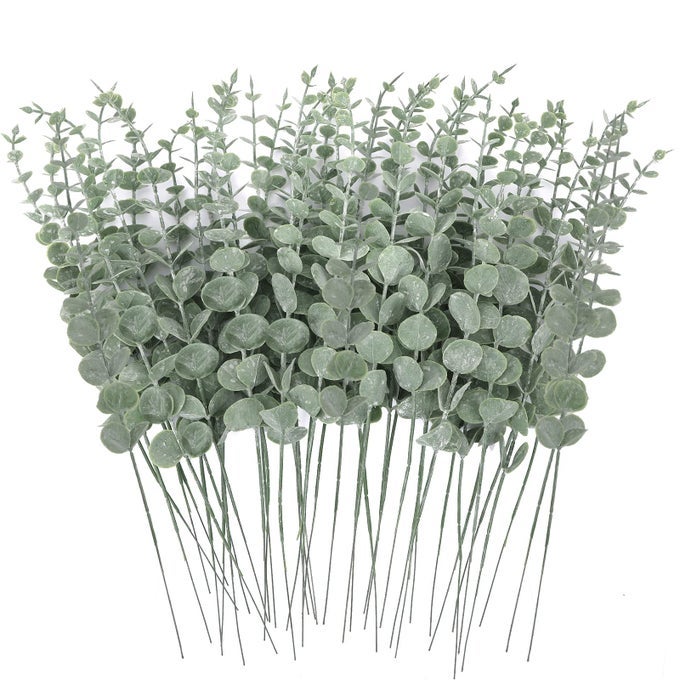 80PCS ARTIFICIAL EUCALYPTUS STEMS FAKE EUCALYPTUS LEAVES STEMS REAL TOUCH LEAF BRANCHES FOR FLOWER BOUQUET WEDDING EASTER CENTERPIECE SPRING HOME OFFICE DECOR
