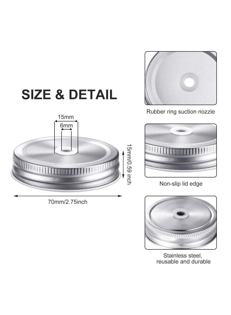 Y&D 8 Pieces 70 MM Stainless Steel Regular Mouth Mason Canning Jar Lids with Straw Hole Leak Proof Reusable Silver  - Image 2
