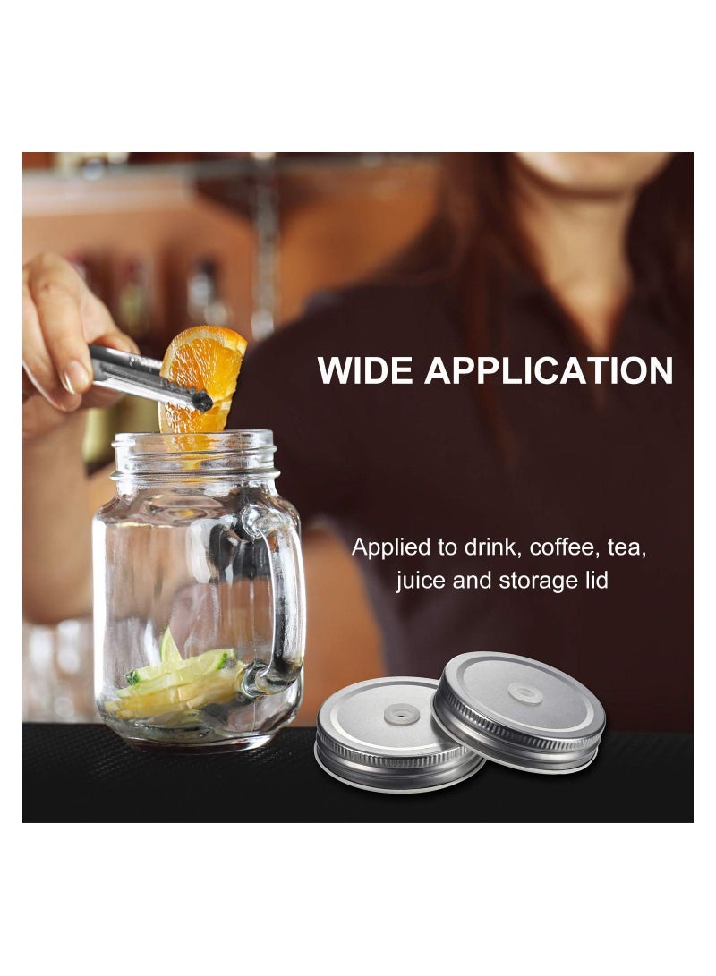Y&D 8 Pieces 70 MM Stainless Steel Regular Mouth Mason Canning Jar Lids with Straw Hole Leak Proof Reusable Silver  - Image 3