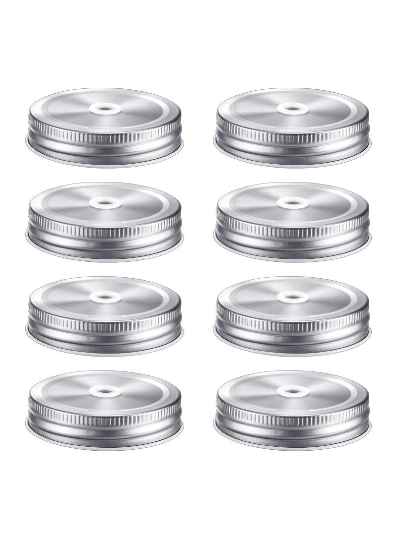 Y&D 8 Pieces 70 MM Stainless Steel Regular Mouth Mason Canning Jar Lids with Straw Hole Leak Proof Reusable Silver  - Image 1