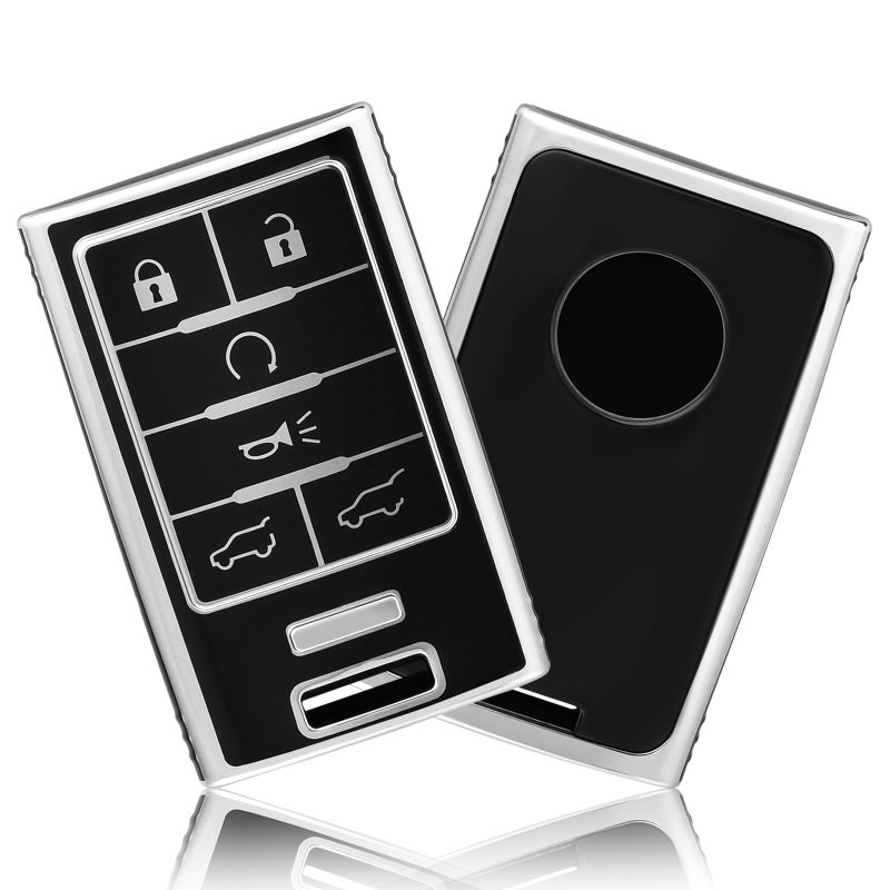 غطاء مفتاح OFFCURVE لسيارات كاديلاك، غطاء واقي من TPU ناعم لمفتاح السيارة لسيارات كاديلاك SRX ATS ELR XTS 2010 2011 2012 2013 2014 2015، دخول بدون مفتاح، تحكم عن بعد، ملحقات مفتاح السيارة، فضي وأسود