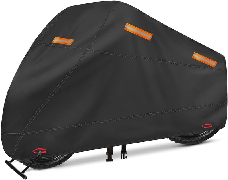OWEEIO Upgrade Thickened 600D Heavy Duty Motorcycle Cover - Waterproof Motorbike Cover with Lock-Holes & Storage Bag (Black, 116" x 41" x 50") - Image 1